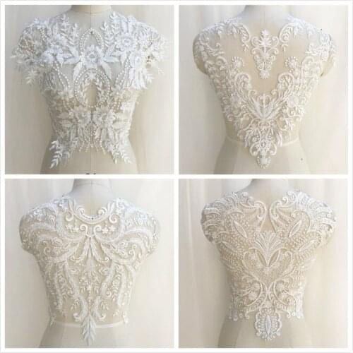 1PC 8 Styles Luxury Heavy Bead Embroidered Lace Applique Wedding Dress Handmade diy Material Clothing Lace Patch Accessories