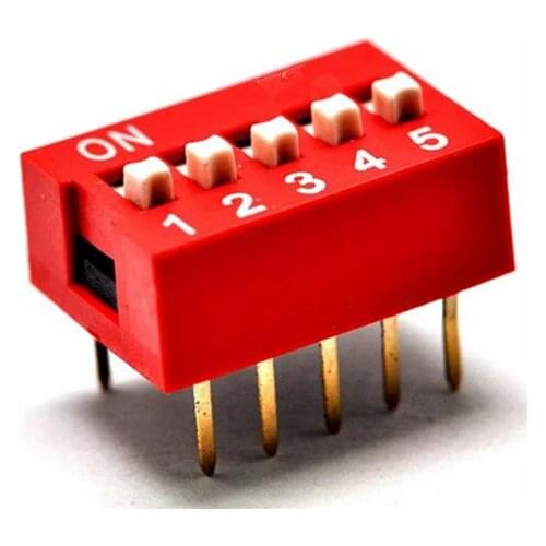100pcs/lot 5 Position DIP Switch 2 Row 10 Pin 2.54mm Pitch 5P Slide DIP Switch Red Color