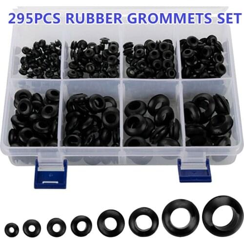 295PCS Rubber Grommet Set Ring Gasket Rubber Firewall Hole Plug Assortment Set For Power Socket Protection Replacement 8 Sizes