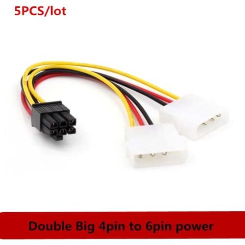 5PCS/lot Double Big 4pin to 6pin power adapter cable PCI-E Graphics card External power cord Motherboard power supply