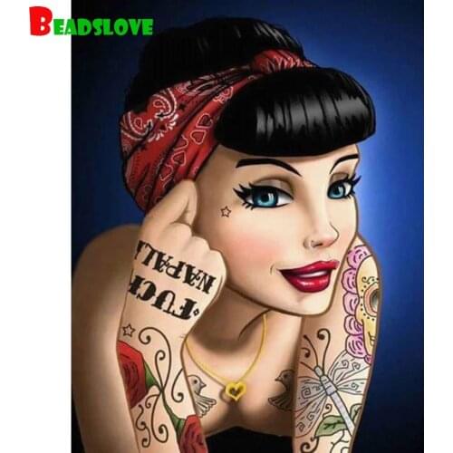 5D DIY Diamond Painting Tattoo girl, Beauty Cross Stitch 3D Full Drill Diamond Embroidery Craft Kits Mosaic Kit Home Decor Gift