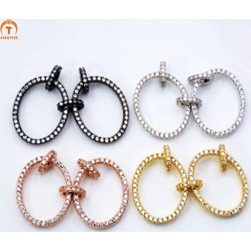 ASA&TESS CZ Micro Pave Jewelry Connector Double oval Circle Link Connector versatile cubic zirconia pendant charm findings