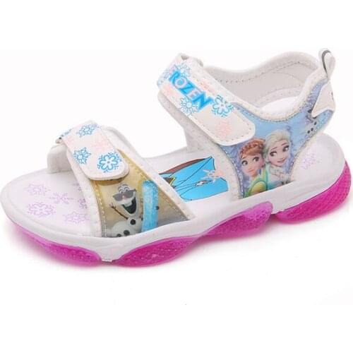 Disney 2021 summer new Fashion Led Girls Cartoon sandals Frozen Elsa Princess baby shoes kids beach shoes Cute flashing sandals