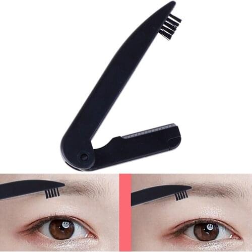 Black Dual-Head Foldable Eyebrow Trimmer with Eyelash Comb Lash Separator Lift Curl Plastic Brush Beauty Eyelash Tools