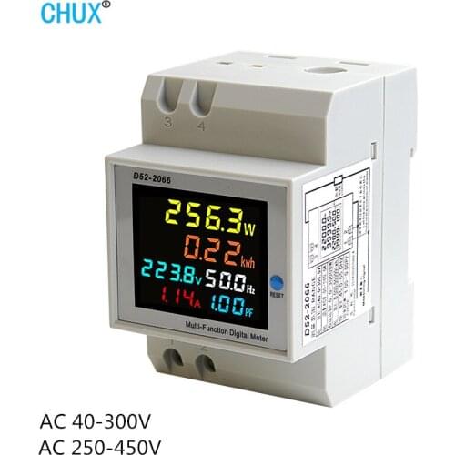 Digital Display Electric Meter Voltmeter Ammeter Din Rail Type Single Phase AC 220V AC380V D52-2066 Voltage Current Meters