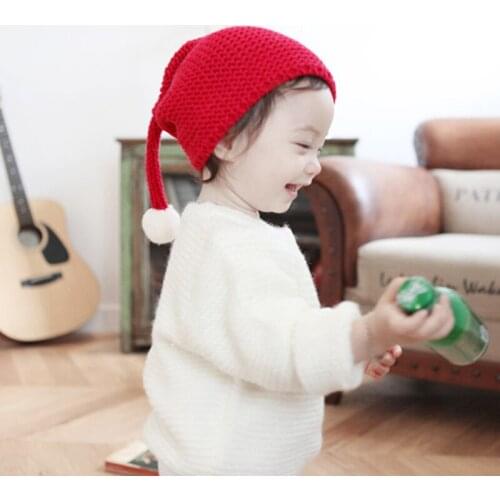 Childrens woolen Christmas hat candy knitting big ball cute warm autumn and winter hat solid color long tail kids hat