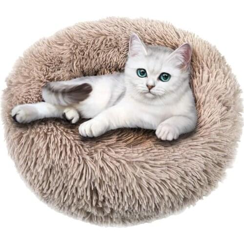Long Plush Dog Bed Cushion Cats Dogs Bed House Pet Round Cushion Bed Pet Kennel Super Soft Fluffy Comfortable for Cat Dog House