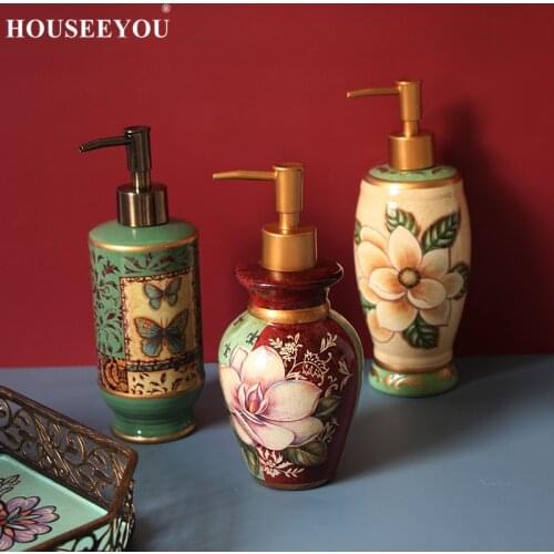American Country Retro Ceramic Hand Wash Soap Dispenser Liquid Lotion Bottle for Bathroom Kitchen Household Home Decors Craft