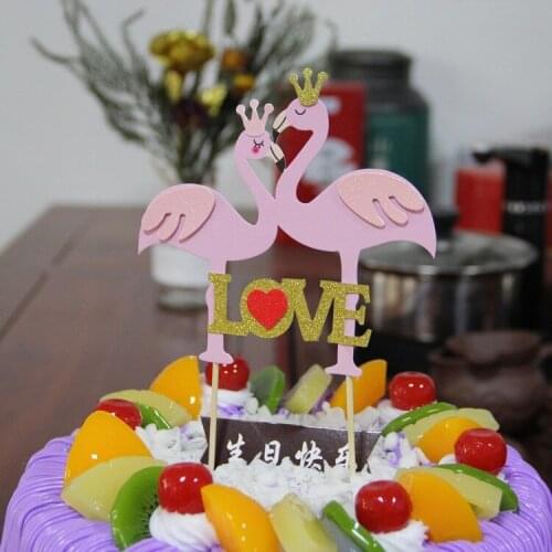 Flamingo Cake Topper Balloon Cake Flags Birthday Kids Favors Cake Decoration Cupcake Topper for Wedding Dessert Table Decor