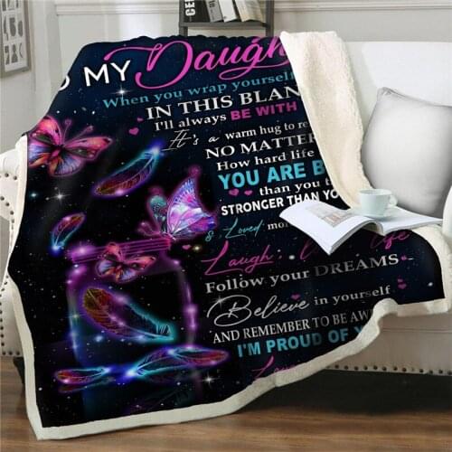 Flannel Blankets To My Daughter Message Letter Quilt cover Blanket dream purple floral Print Home Textiles Bed Sofa Express Love