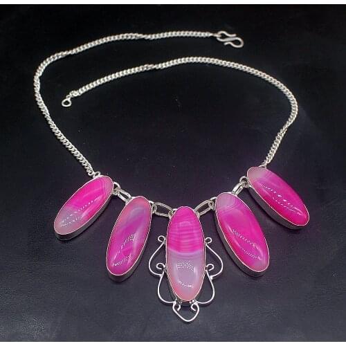 Hermosa Jewelry Perfect Fashion Pure BotswanaAgate Silver Color Chain Necklace for Women Ladies Gift 16 Inch FQ53