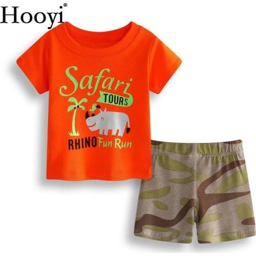 Safari Tours Baby Boy Clothes Suit Rhino Newborn Clothing Sets Children Red T-Shirt Camouflage Pant Summer Outfit 0-2 Years