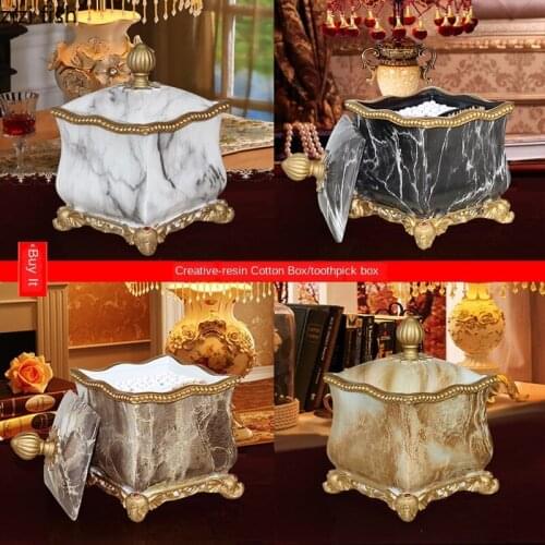 Cotton Swab Box Toothpick Box European Creative Home Furnishings Resin Storage Box Household Goods New Home Desktop Decoration