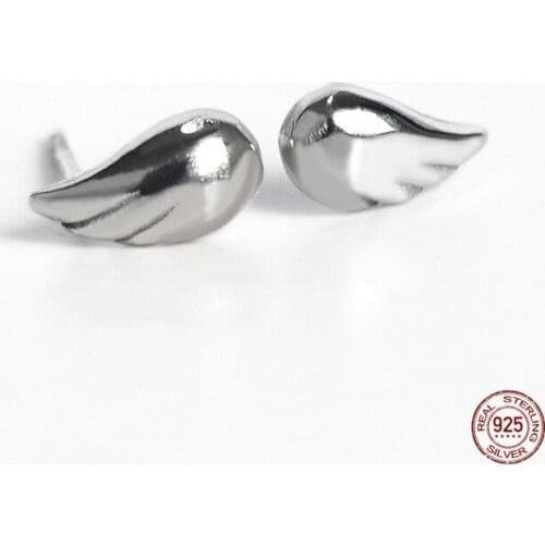 LKO 925 Sterling Silver Exquisite Simplicity Jewelry Small Angel Wings Stud Earrings For Women Girls Party Ornaments Gifts