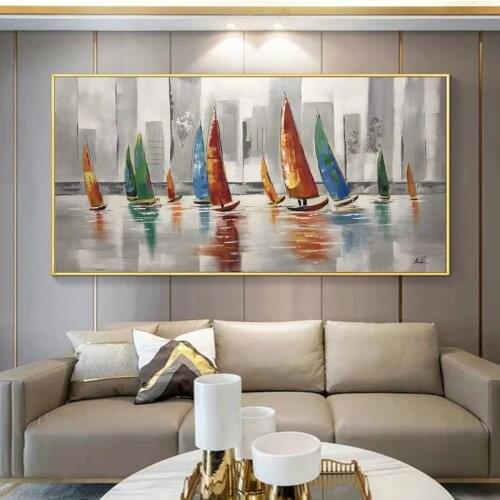 Boat On the Sea Canvas Printings Oil Paintings Pictures Abstract Seascape Wall Art For Living Room Decoration Landscape Posters