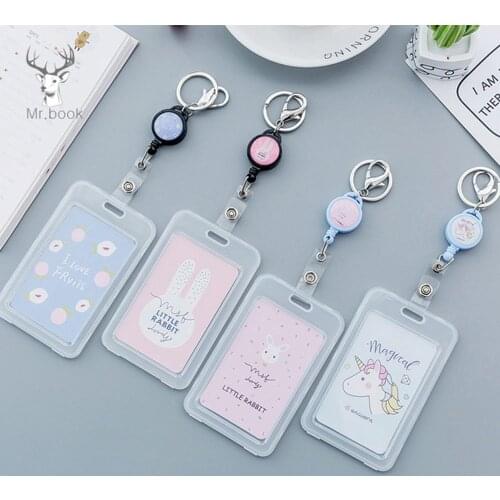 Cute Cartoon Unicorn Retractable Badge Card Holder Nurse Doctor Exhibition Pull Key ID Name Card Badge Office Supplies Hot Sale