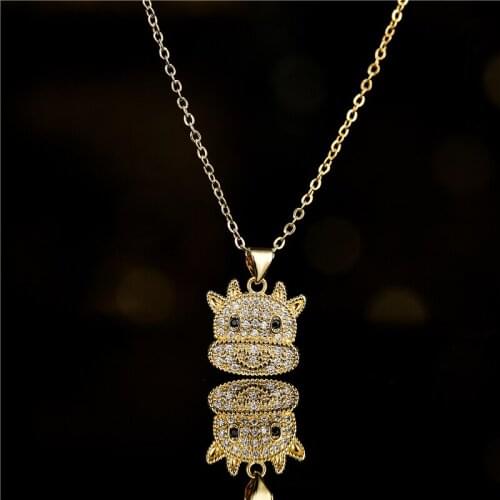 Fashion Gold Color Calf Pendant Necklace For Women Girl Bling Bling CZ Stone Pave Setting Copper Jewelry Party Gift