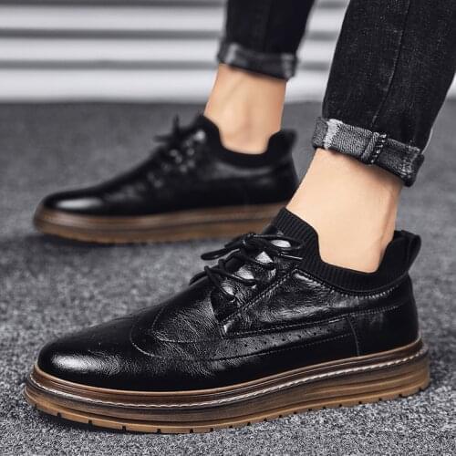 Mens Shoes Leather Breathable Business Formal Shoes Men Soft Charred Vintage Leather Bottom Business Shoes