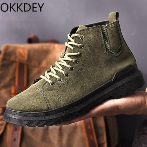 Okkdey Martin boots mens mid-cut short boots tooling shoes mens trendy shoes British style leather shoes mens shoes winter