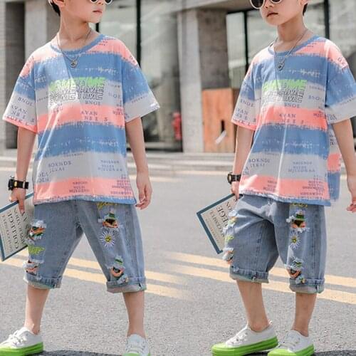 2021 New Summer Clothing Childrens Short Sleeve Suit Baby T-shirt Shorts Two-piece Set Of Pure Cotton Kids Clothes Set