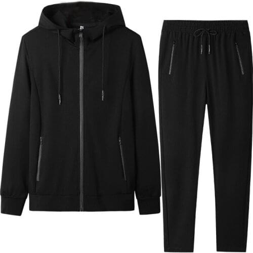 High-end sports suit mens autumn and winter plus velvet thickening high-end hooded cardigan plus size casual two-piece suit men