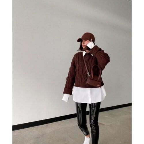 Xikom 2021 New Women Vintage Knitted Round Neck Solid Cute Loose Sweater Girl Sweet Casual Pullover Long Sleeve Chic Top