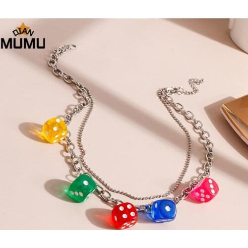 New exaggerated funny five-color mixed dice necklace Beng Di Tu cool female fashion geometric personality necklace jewelry