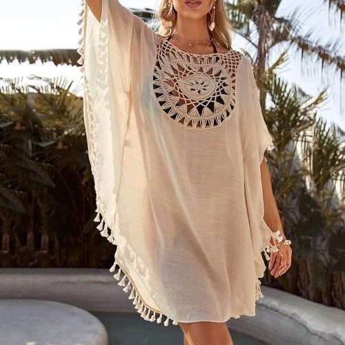 Beachwear Womens Chiffon Tassel Swimsuit Cover Up 2021 New Summer Bikini Cover Up Hollow Beach Bathing Suit Dress for Swimwear