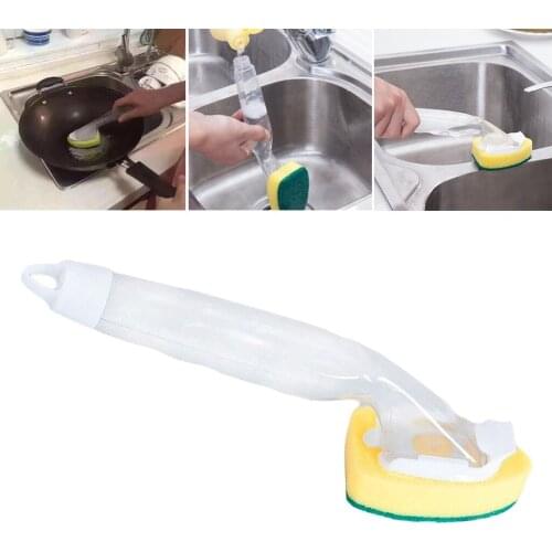 Soap Refillable Dish Wand Sponge Scrubber Kitchen Sink Cleaning Brush Portable