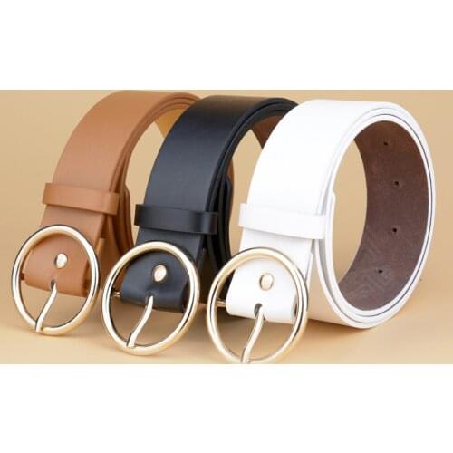 Women Leather Belt Round Belts Female Leisure Jeans Wild Metal Buckle Solid Color Dresses Belts Pin Buckle Women Waist Belt