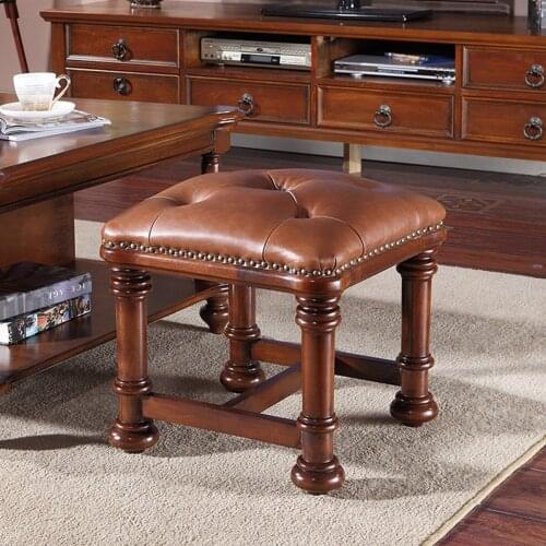 American style shoes changing stool all solid wood sofa stool shoes wearing stool simple leather dressing stool dressing table c