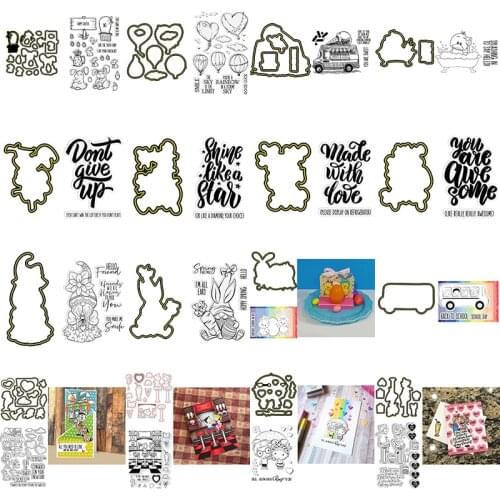 Cutting Dies with Clear Stamps Set Strong Gnome Bunny Duck Dog Boy Girl Car Bar Stand Cursive Bold Words Outline 2021 Hot Sale