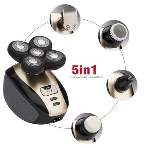 5 In 1 4D Electric Shaver 5 Floating Heads Beard Nose Ear Hair Trimmer Razor Mens Rechargeable Bald Head Clipper Facial Brush