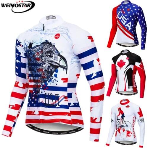 Weimostar USA Cycling Jersey Long Sleeve Pro Team MTB Bicycle Clothing Autumn Road Mountain Bike Jersey Jacket Maillot Ciclismo