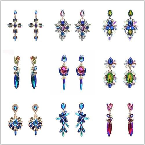 FASHIONSNOOPS Bohemian Vintage Long Drop Earrings for Women Multi Color Crystal Hanging Earrings Luxury Starburst Pendant Gifts