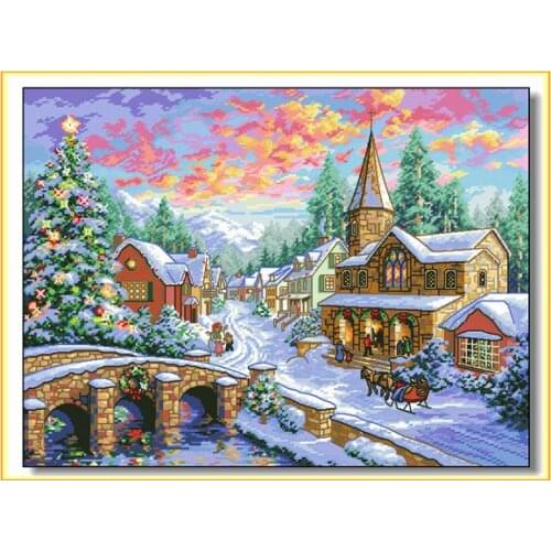 Top Quality Lovely Counted Cross Stitch Kit Holiday Village Christmas Winter Snow Little Town dim 08783