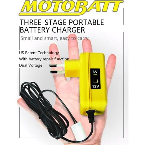 Motobatte 6V And 12V 500mA Switch Selectable Charger For Lead acid Battery Motorcycle Accessories With 2 Sets Of Charging Lines