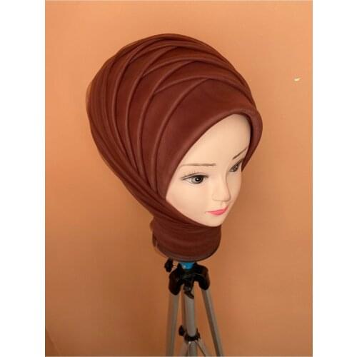Womens Copper Color Muslim Hijab Scarf Ready to Wear Turban Islamic Headscarf Female Head Wraps lycra tulle wedding party