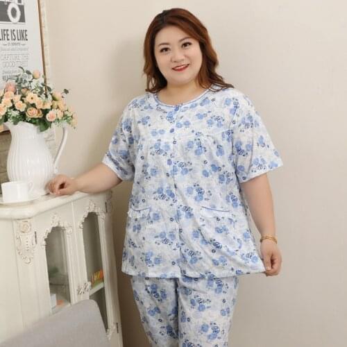 Summer Plus size 5XL pajamas sets women sleepwear 130kg short sleeve trousers simple Fresh Floral pyjamas women XXXXXL