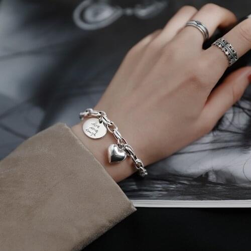 925 Sterling Silver Love Heart Oval Shape Letter Thai Silver Bracelet for Women Gifts Jewelry Dropshipping S-B404