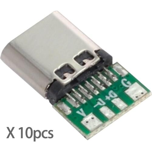10set DIY 4pin USB 2.0 Type C Female Socket Connector SMT type with PC Board & Housing & 3.0mm SR