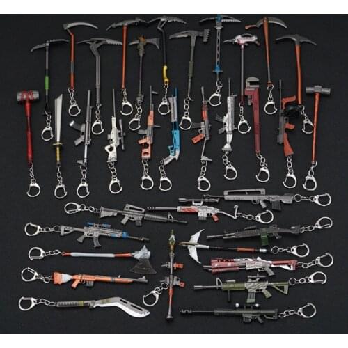 2020 Car Alarm Keychain Luxury Fashion Charm Weapon Knife Pickaxe M4 Gun Toy Man Keyring For Women Game Fans Jewelry Accessories