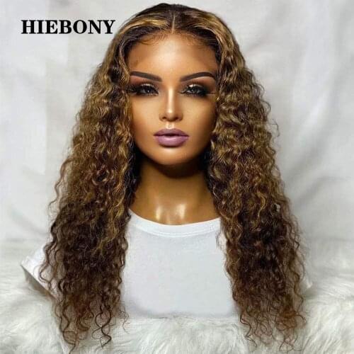 4/27 Highlight Curly Lace Front Human Hair Wigs with Baby Hair Brazilian 13x6 Highlight Curly Lace Front Wigs Bleached Knots