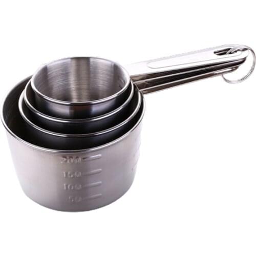 4 Pcs Multi-size Kitchen Measuring Cup Durable Practical Spoon with Handle Stainless Steel Baking Utensil Kit Home