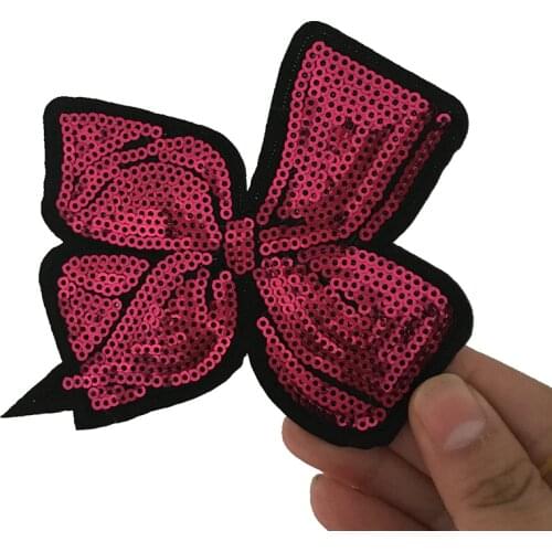 5 PCS/lot Pink Sequin Bow Patches Knotbow Sequined Patch Sew On Iron On Clothes Patch Hot melt Adhesive Applique DIY Accessories