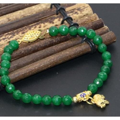 6mm green bracelets jades semi-precious stone jades faceted round beads women gold-color cloisonne spacers jewelry 8inch B2716