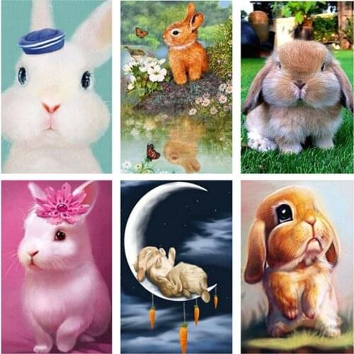 Round Diamond Embroidery Animal 5d Diy Diamond Painting Rabbit Rhinestone Square Diamond Mosaic Picture Home Decoration