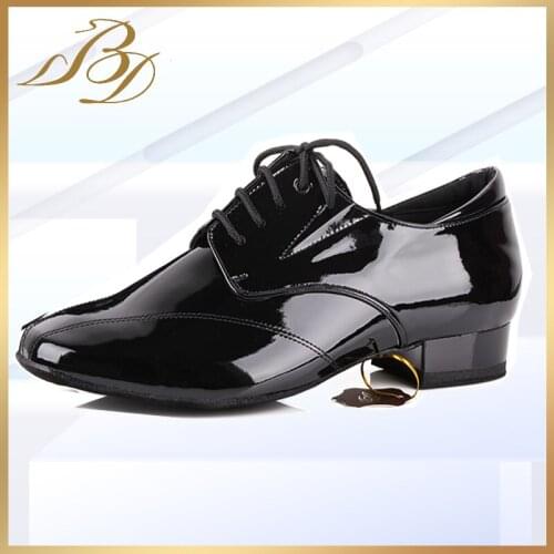 BD dance shoes for men 321 ballroom salsa dance shoes black genuine leather flat square heel soft straight sole free shipping