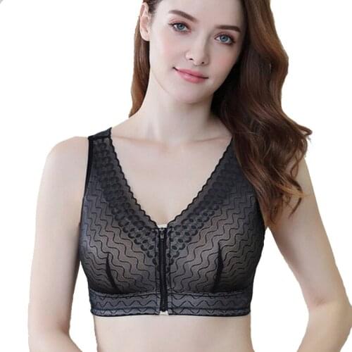 Comfortbale Womens Front Closure Bra Soft Cup Full Lace Underwear Full Coverage Breathable Wireless Bra for Woman Lingerie XXXL