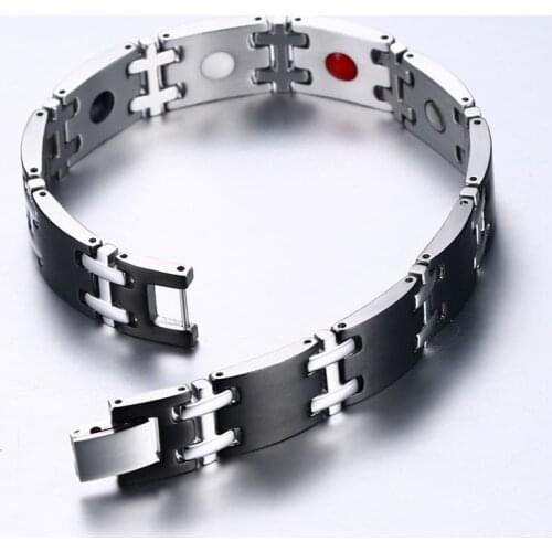 Vinterly Black Magnetic Bracelet Men Stainless Steel Health Energy Magnetic Bracelet Male Hand Chain Bracelets Bangles for Men